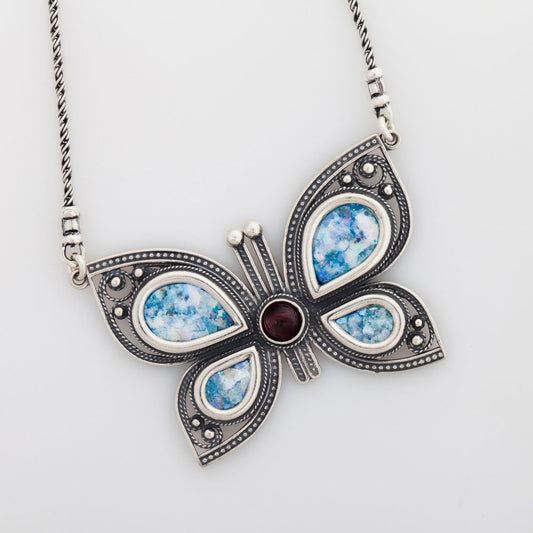 Butterfly Woman 925 Sterling Silver Ancient Roman Glass Necklace Original Gift image 0
