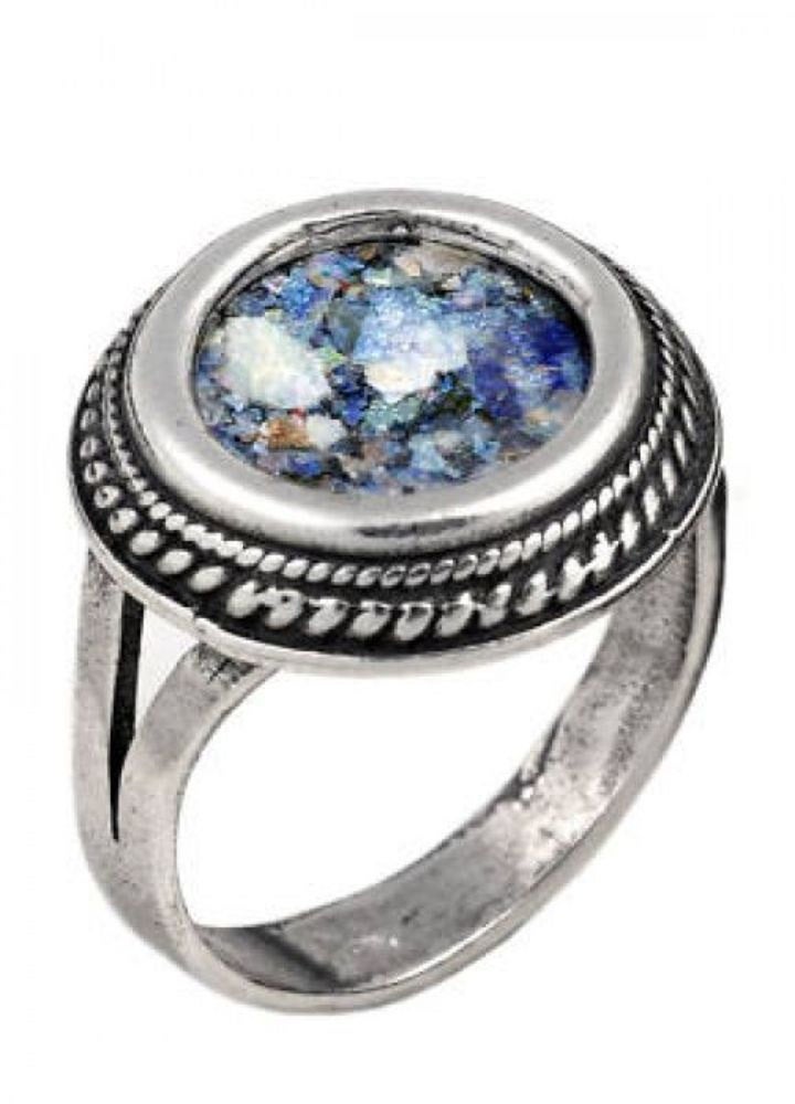 925 Sterling Silver Ring, Filigree Roman Glass Ring, Custom image 1