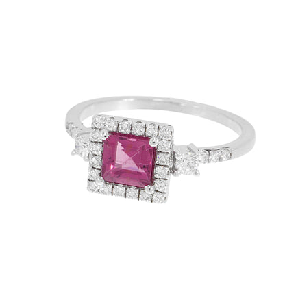14K Solid White Gold Engagement Ring Natural Diamond 0.32 Carat Rhodolite stone image 1
