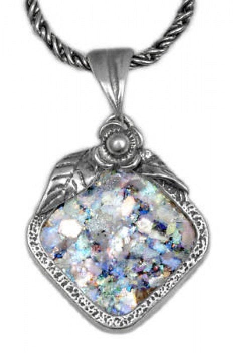 Beautiful Ancient Roman Glass Pendant, 925 Sterling Silver Pendant, Roman Glass Jewelry, Flower Jewelry, Flower Pendant image 0