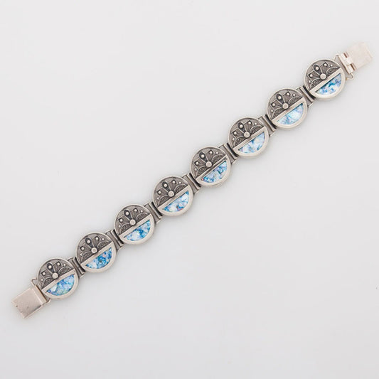 Filigree 925 Sterling Silver Bracelet Ancient Roman Glass,Unique Jewelry image 0