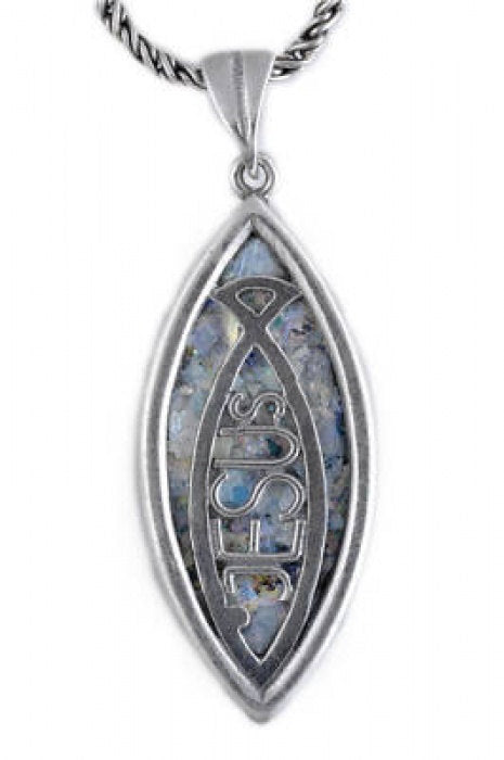 Exclusive 925 Sterling Silver Pendant, Ancient Roman Glass Pendant, Fish, Jesus, Unique Jewelry image 0