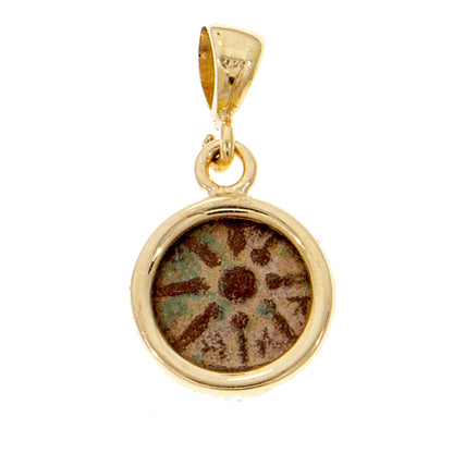 Widows Mite Coin Pendant, 14k Yellow Gold Pendant, Authentic Bronze Coin, Ancient Coin Pendant, Ancient Coin Jewelry Israel image 0