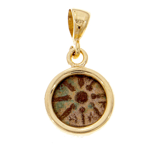 Widows Mite Coin Pendant, 14k Yellow Gold Pendant, Authentic Bronze Coin, Ancient Coin Pendant, Ancient Coin Jewelry Israel image 0