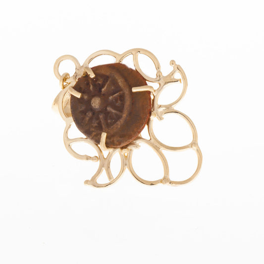 Pendant 14K Yellow Gold and Authentic Antique Rare Bronze Widow's Mite Coins image 0