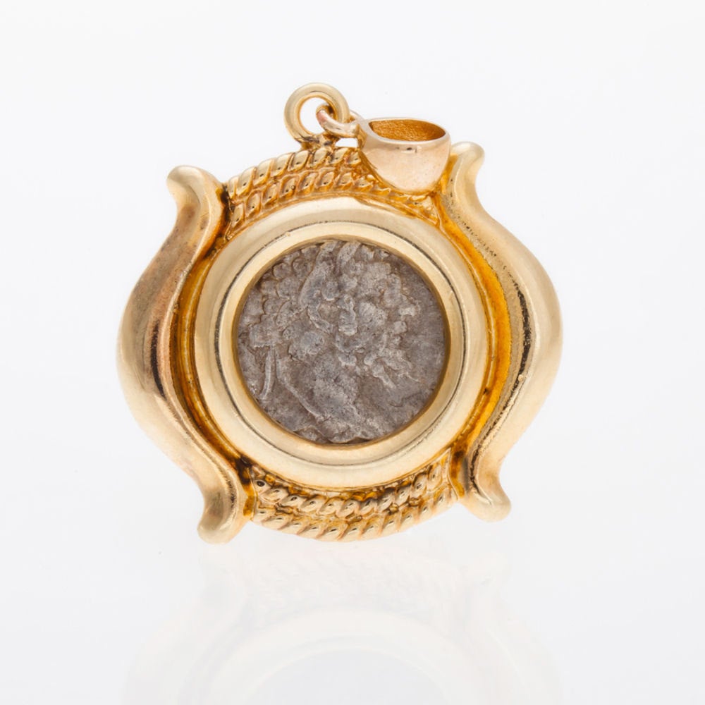 Yellow 14K Gold Roman Denar Coin Pendant Beautiful Antique Design Unique image 0