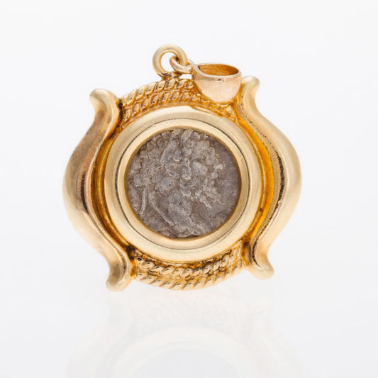 Yellow 14K Gold Roman Denar Coin Pendant Beautiful Antique Design Unique image 0