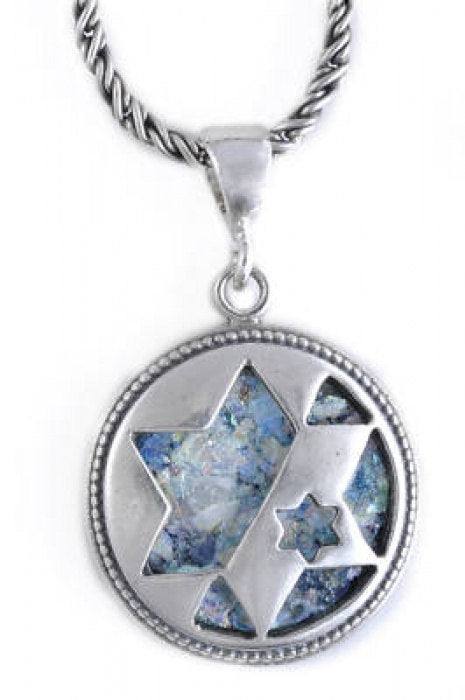 Great Ancient Roman Glass Pendant, 925 Sterling Silver Pendant, Star Of David, Judaica, OOAK, Unique Jewelry image 1