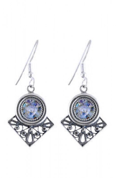 Unusual Dangle Earrings, 925 Sterling Silver Earrings, Ancient Roman Glass Earrings, Unique Jewelry image 0