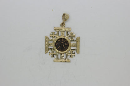 Coin Pendant,Jerusalem cross with Antique Authentic Bronze Widow's Mite Coin, 14k Yellow Gold Pendant, Ancient Coin Jewelry image 0
