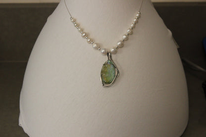 Necklace - 925 Sterling Silver Ancient Roman glass with pearls Original Gift image 1