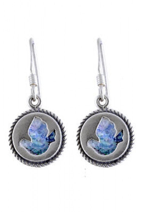 Elegant Dangle Earrings, Bird Dove Earrings, 925 Sterling Silver Earrings, Ancient Roman Glass Earrings, Unique Jewelry image 0
