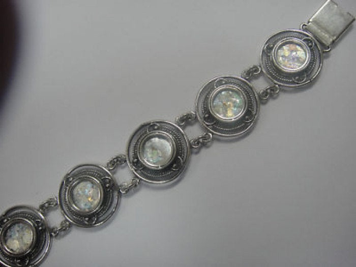 Beautiful Round Links Bracelet, 925 Sterling Silver Bracelet, Ancient Roman Glass Bracelet 8'', Unique Jewelry, OOAK image 2