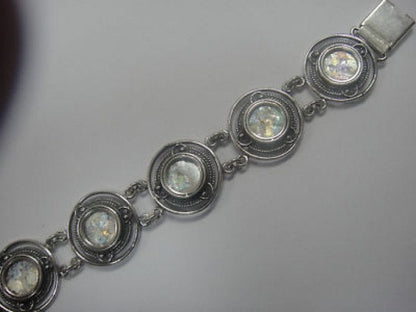 Beautiful Round Links Bracelet, 925 Sterling Silver Bracelet, Ancient Roman Glass Bracelet 8'', Unique Jewelry, OOAK image 2