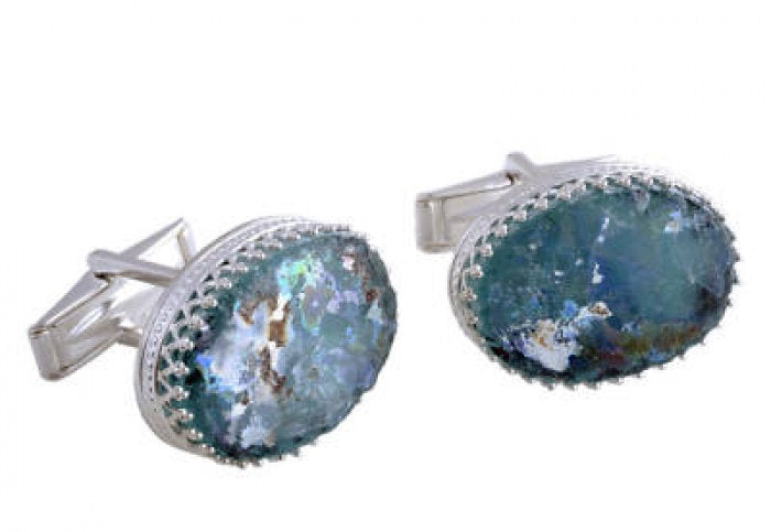 Unique 925 Sterling Silver Cuff Links, Ancient Roman Glass Cuff Links, Man Jewelry,one of a kind image 0