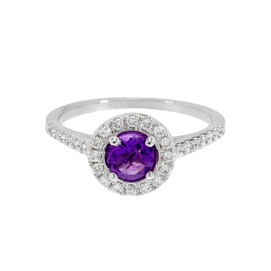 14K Solid White Gold Engagement Ring Natural Diamond 0.25 Carat Amethyst Stone image 0