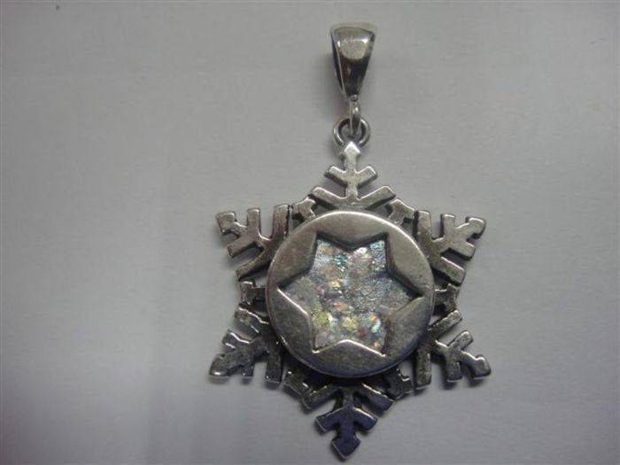 Beautiful Ancient Roman Glass Pendant, 925 Sterling Silver Pendant, Roman Glass Jewelry, Snow Flake, Gift image 1
