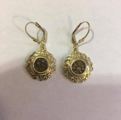 Earrings-14K Yellow Gold and Antique Authentic  Rare Bronze Widow's Mite Coins image 0