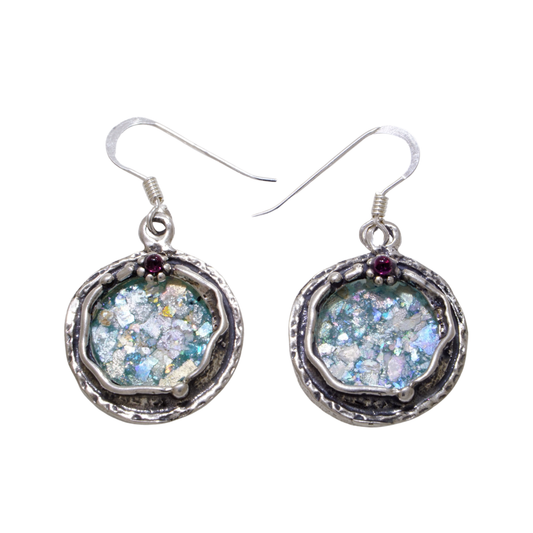 Ancient- Roman Glass 925 Sterling Silver Dangle Earrings Unique Design, Classic image 0