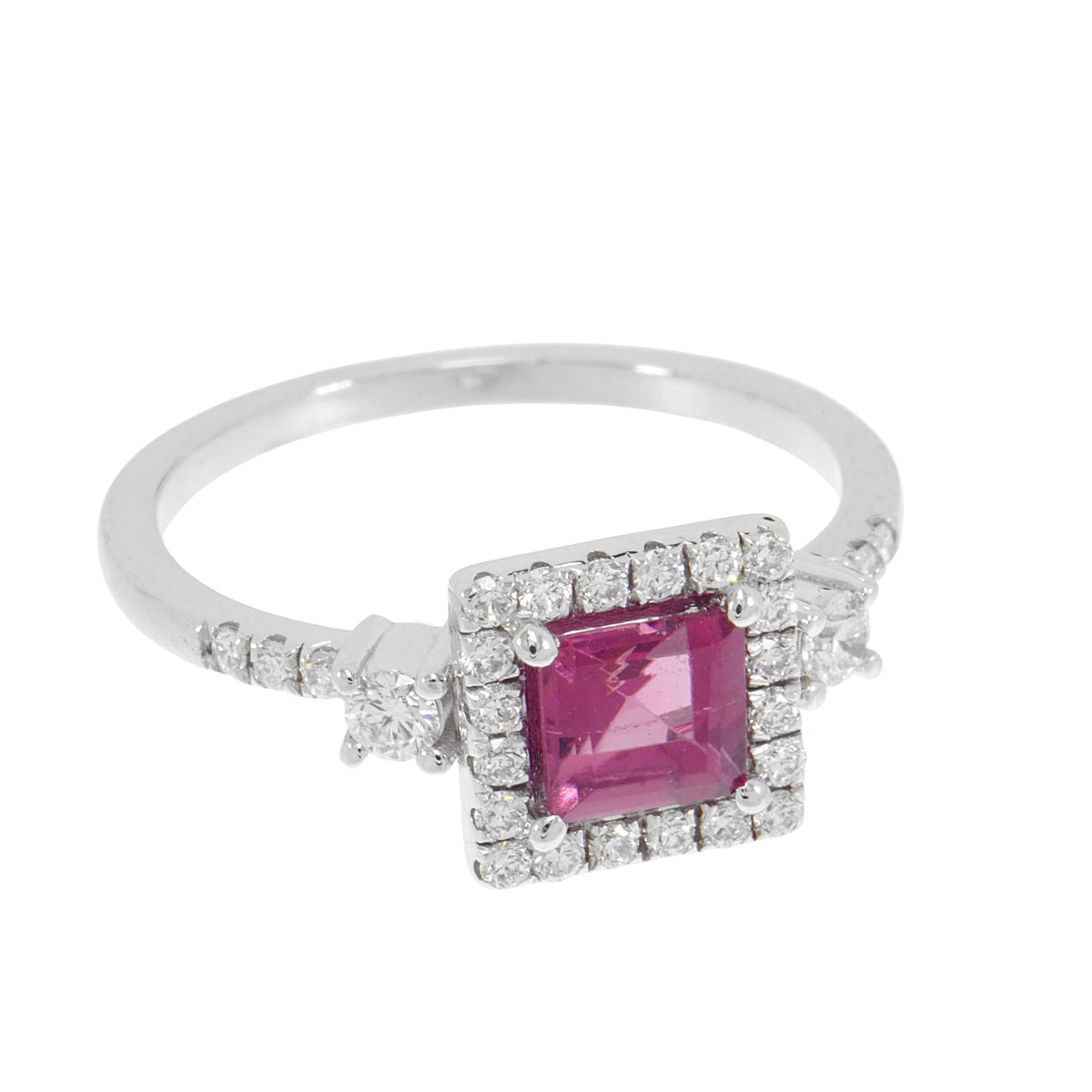14K Solid White Gold Engagement Ring Natural Diamond 0.32 Carat Rhodolite stone image 0