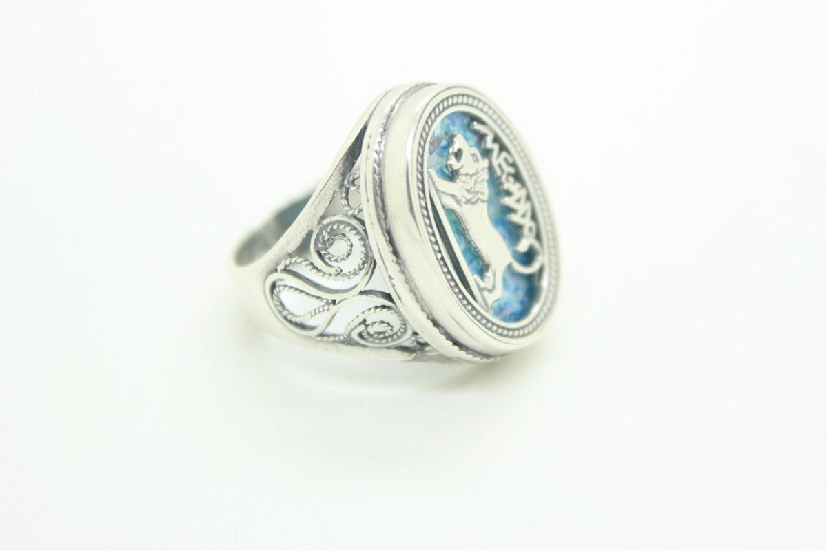 Beautiful 925 Sterling Silver Ring, Ancient Roman Glass Ring, Lion Of Judah, Roman Glass Jewelry, OOAK image 1