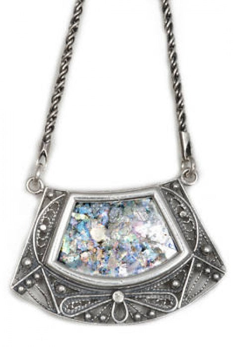 Stunning 925 Sterling Silver Necklace, Ancient Roman Glass Necklace, Roman Glass Pendant, OOAK image 0
