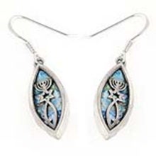 925 Sterling Silver Earrings, Ancient Roman Glass Earrings, Fish David Star And Menorah, Unique Jewelry, Judaica grafted-in image 0