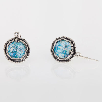 Ancient- Roman Glass 925 Sterling Silver Dangle Earrings Unique Design, Classic image 2