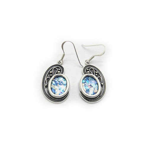 Dangle Earrings, Ancient Roman Glass Earrings, 925 Sterling Silver Earrings, Unique Jewelry, OOAK image 0