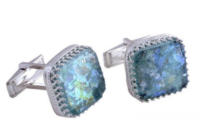 Beautiful 925 Sterling Silver Cuff Links, Ancient Roman Glass Cuff Links, Man Jewelry image 0