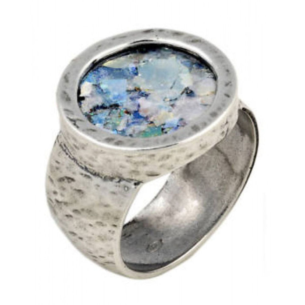 925 Sterling Silver Ring, Round Roman Glass Ring, Unique Jewelry image 0