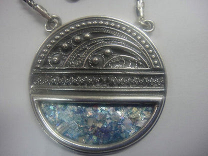 Exclusive Round 925 Sterling Silver Necklace, Ancient Roman Glass Necklace, Roman Glass Pendant, Unique Jewelry